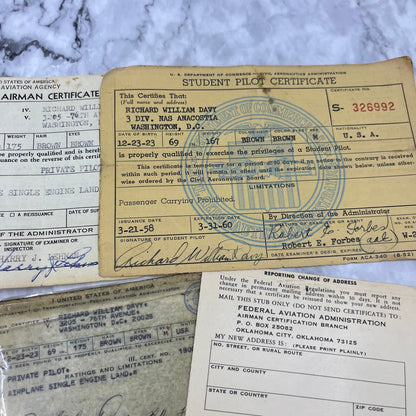 1960s FAA Pilot Certification & Card Lot Richard W. Davy Washington D.C. PR16