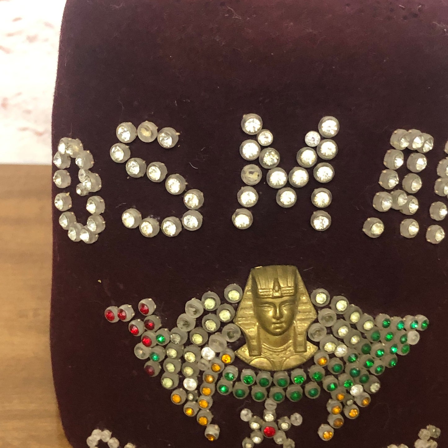 Vintage Osman Chanters Masonic Shriner Fez Hat Rhinestone Sphinx Minnesota TA9