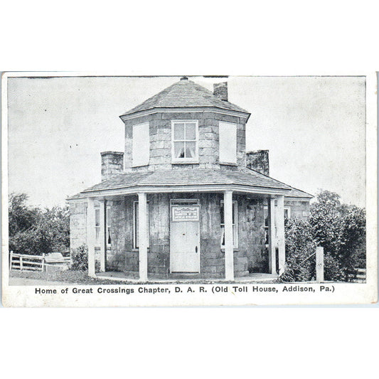 Vintage Postcard Great Crossings Chapter D.A.R. Old Toll House Addison PA TI1-1