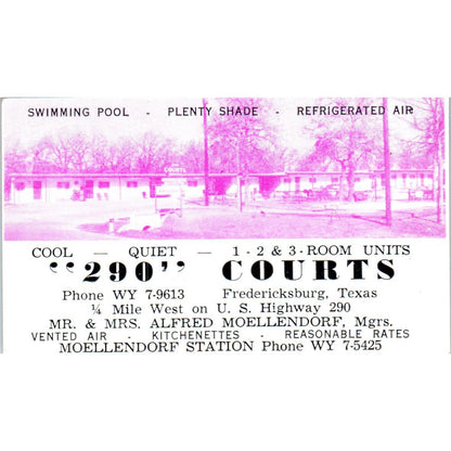 Vintage Business Card 290 Courts Motel Alfred Moellendorf Fredericksburg TX SE5