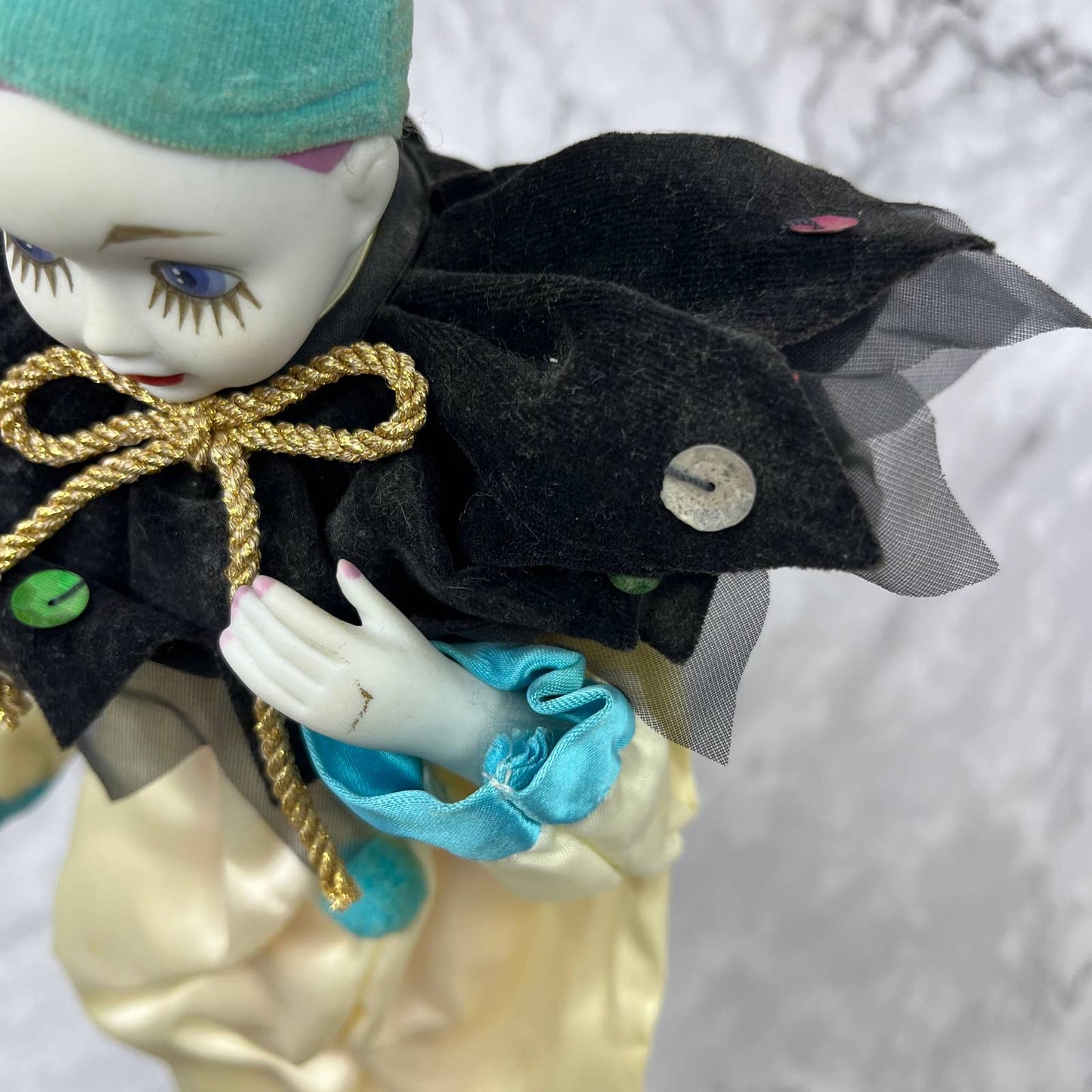 Music Automata Doll Sankyo Madam Verte Gorham Harlequin Pierrot 17”