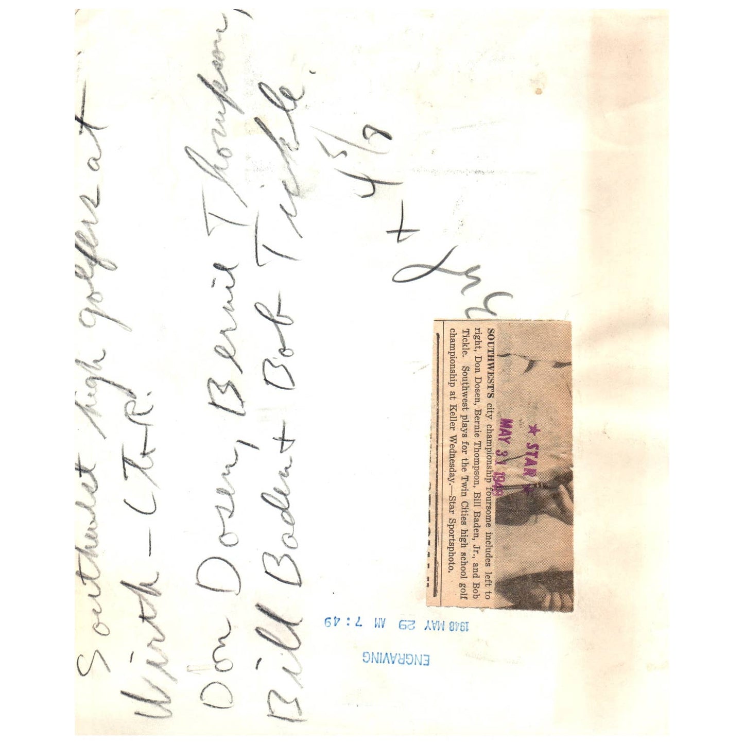 1948 Press Photo Golf Southwest High MN Dosen Thompson Baden Jr Tickle 8x10" AD2