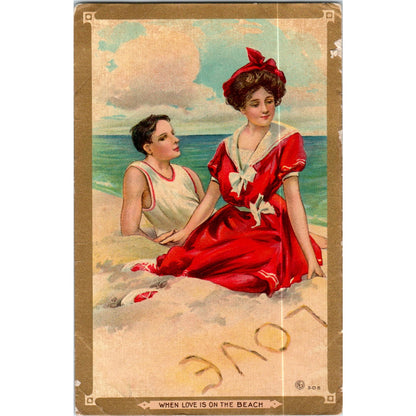 When Love is on the Beach Romantic Couple Original Postcard P2-8