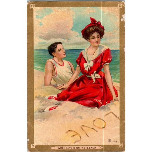 When Love is on the Beach Romantic Couple Original Postcard P2-8