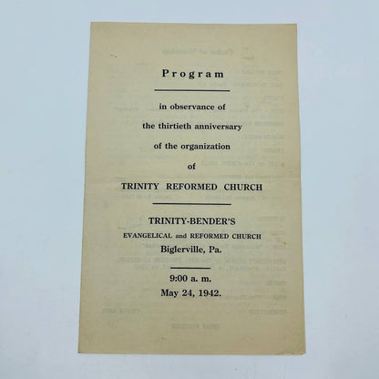 1942 Trinity Reformed Church 30th Anniversary Program Biglerville PA D3