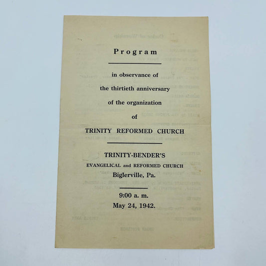 1942 Trinity Reformed Church 30th Anniversary Program Biglerville PA D3