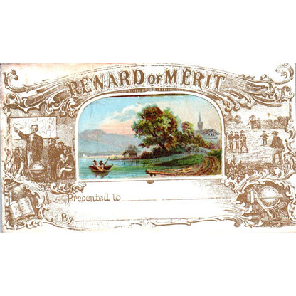 1880s Victorian Trade Card Reward of Merit Canoe Country Church Scene SF2