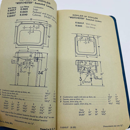 1939 Kohler Roughing-In Service Manual Plumbing Fixtures Heating Equipment TD8