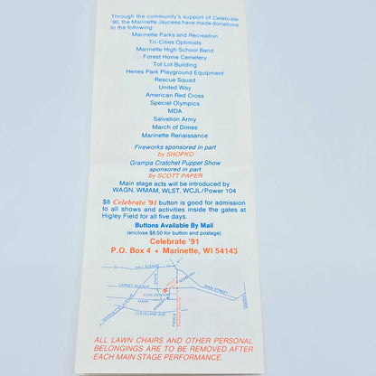 1991 Marinette WI Jaycees Celebrate ‘91 Fun in the Sun Brochure Higley Field AB8