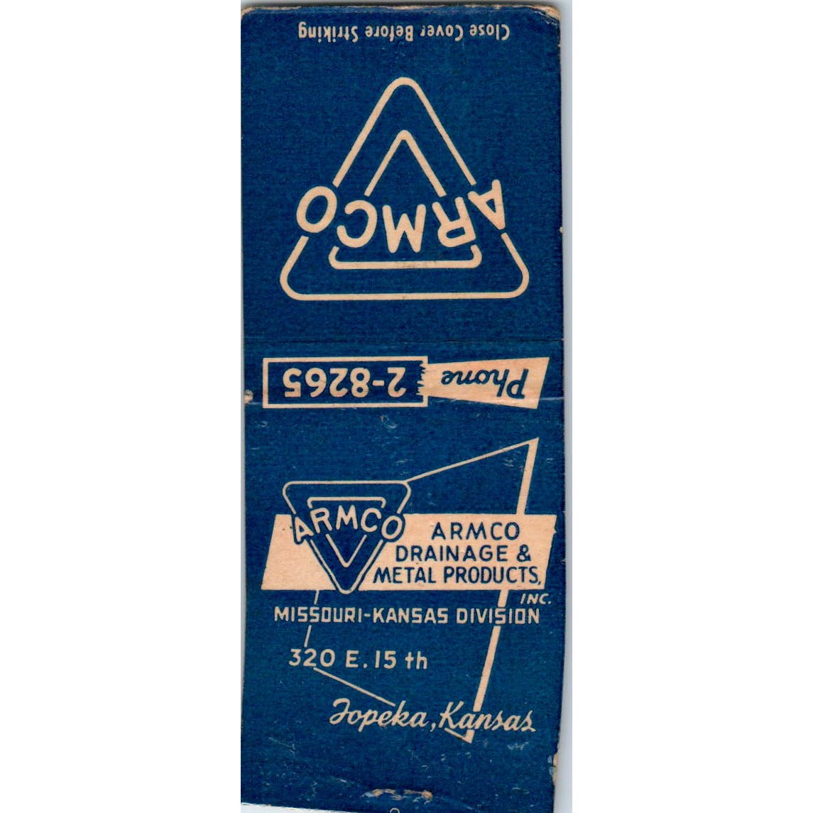 Armco Drainage & Metal Products Topeka KS Advertising Matchbook Cover SA9-M3