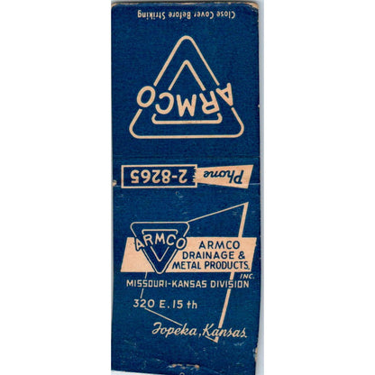 Armco Drainage & Metal Products Topeka KS Advertising Matchbook Cover SA9-M3