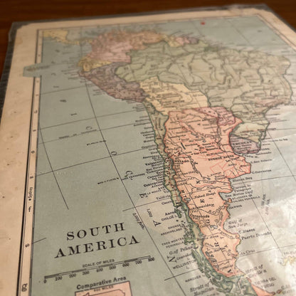 Antique 1907 Map of SOUTH AMERICA Color 10 x 12” FL5