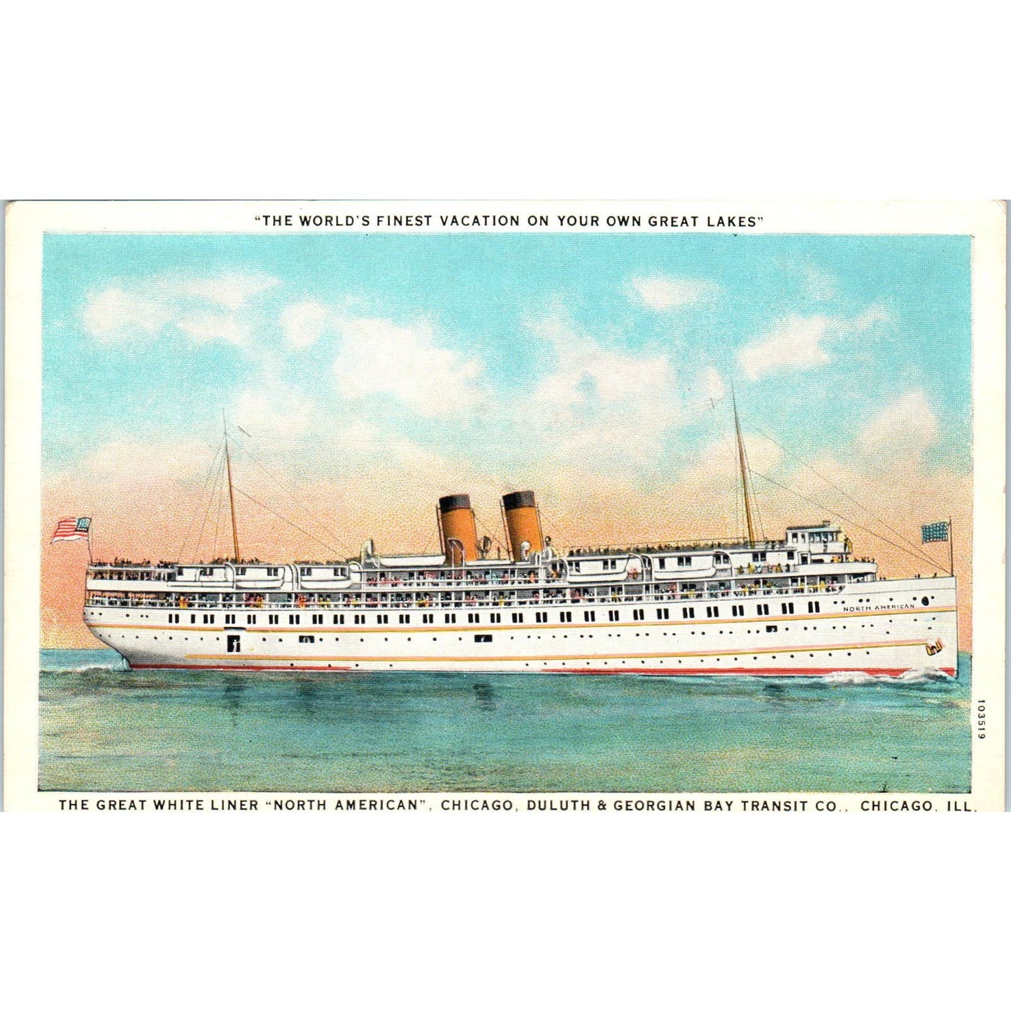 Great White Liner North American Chicago, Duluth & Georgia Postcard TK1-20