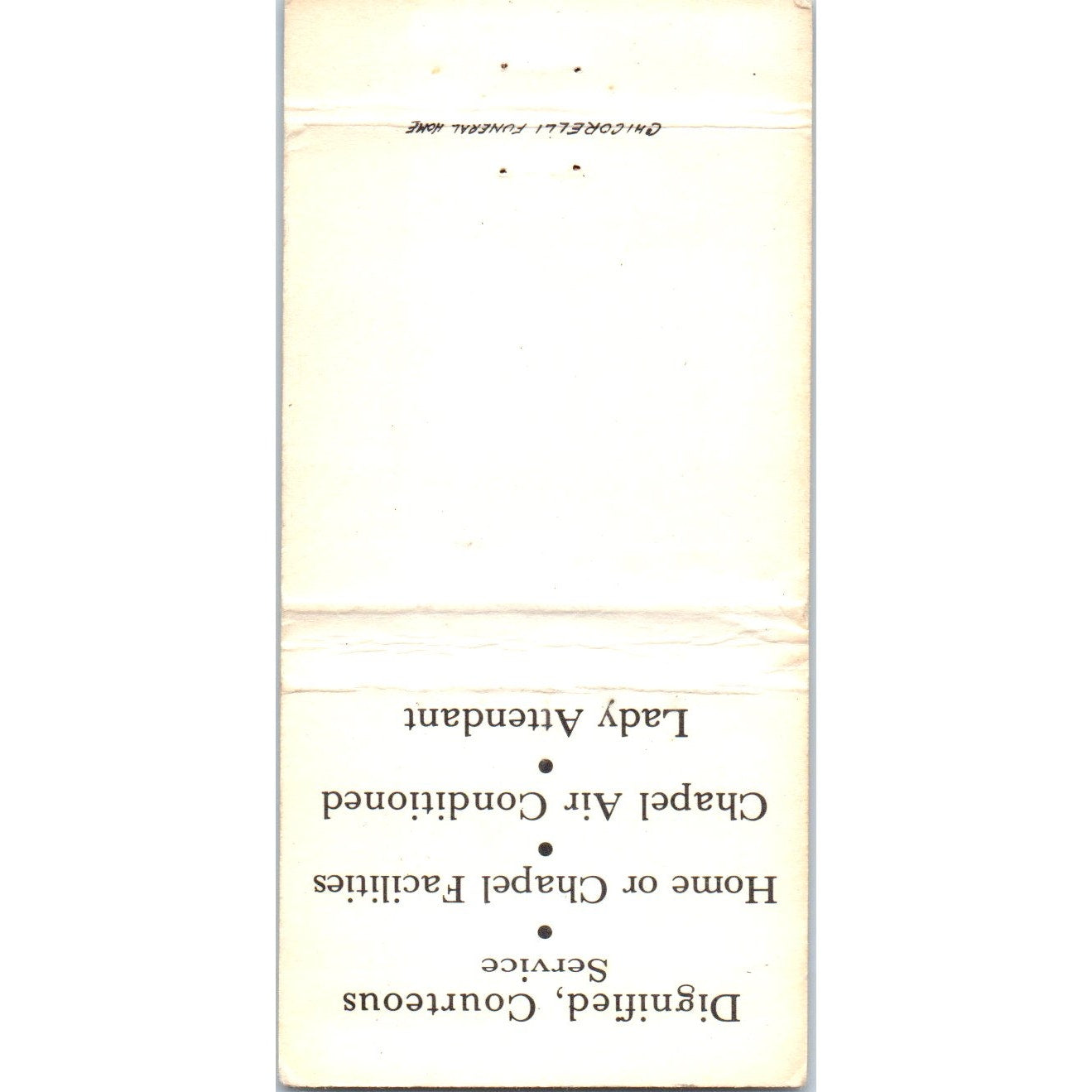 Chicorelli Funeral Home Albany NY Advertising Matchbook Cover MM10-3