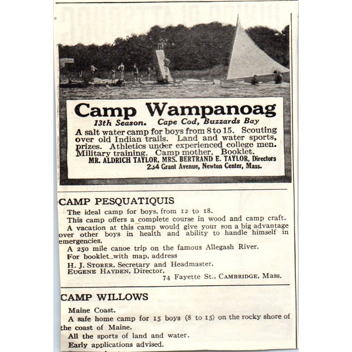 c1920 Harper's Magazine Ad- Junior Plattsburg Summer Camp on Lake Champlain  EA3