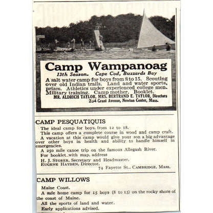 c1920 Harper's Magazine Ad- Junior Plattsburg Summer Camp on Lake Champlain  EA3