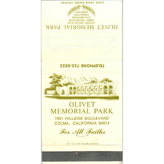 Olivet Memorial Park Colma California Advertising Matchbook Cover MM9-7