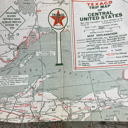 1949 Texaco Touring Map Great Lakes to Pacific Coast Travel Road Map TG1