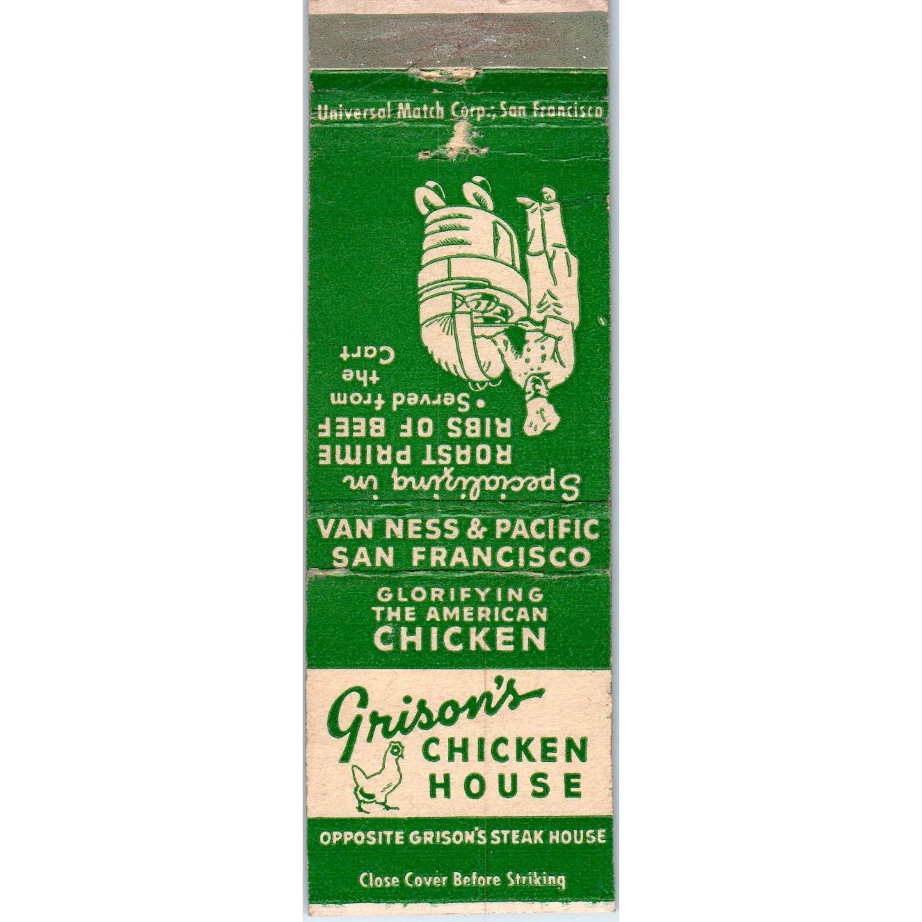 Grinson's Chicken House San Francisco CA Advertising Matchbook Cover SA9-M8