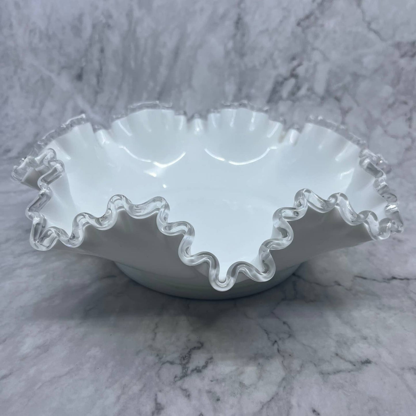 Vintage Large Fenton Silvercrest Glass Fruit Bowl Crimped & Ruffled Edge 11" TI8