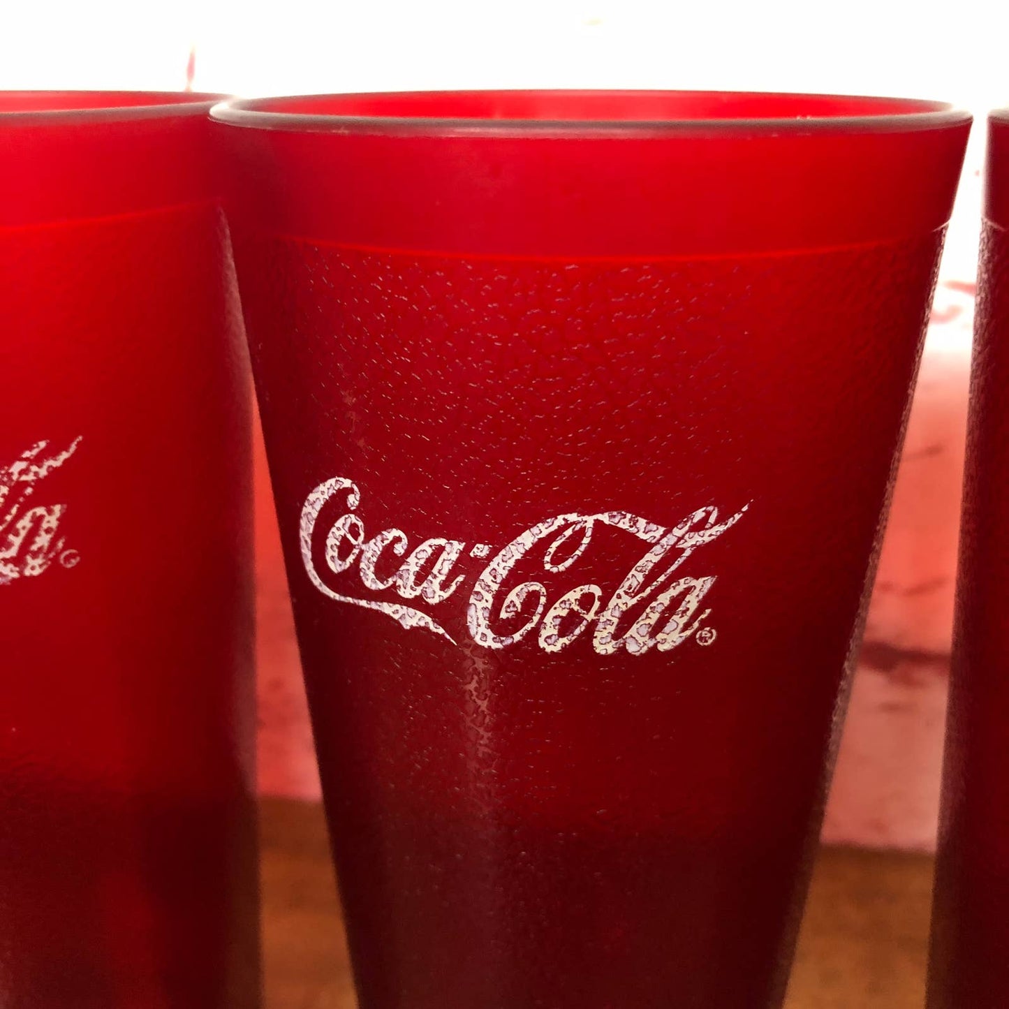 Vintage Coca-Cola Tumbler Glass Red Hard Textured Plastic Restaurant 24oz Set 4