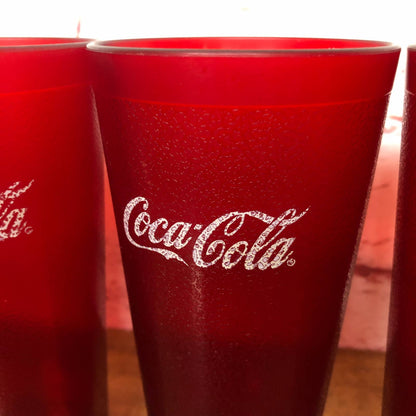 Vintage Coca-Cola Tumbler Glass Red Hard Textured Plastic Restaurant 24oz Set 4