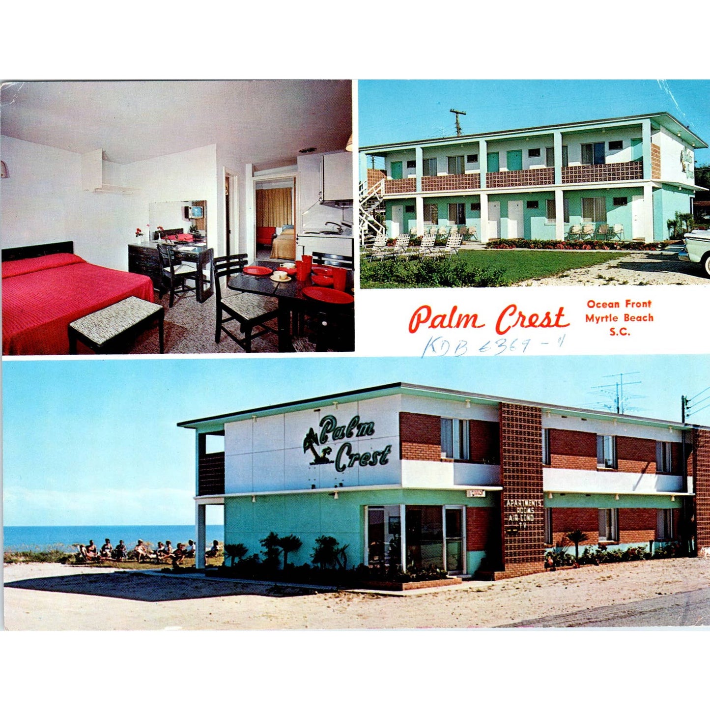 Vintage Large Postcard Palm Crest Apartment Motel Myrtle Beach SC EA3-2