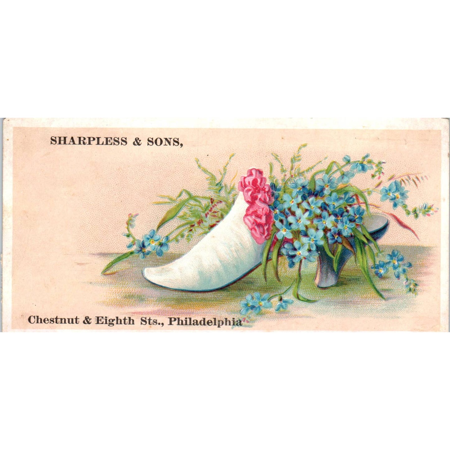 1880s Victorian Trade Card Sharpless & Sons Philadelphia White Shoe SF2