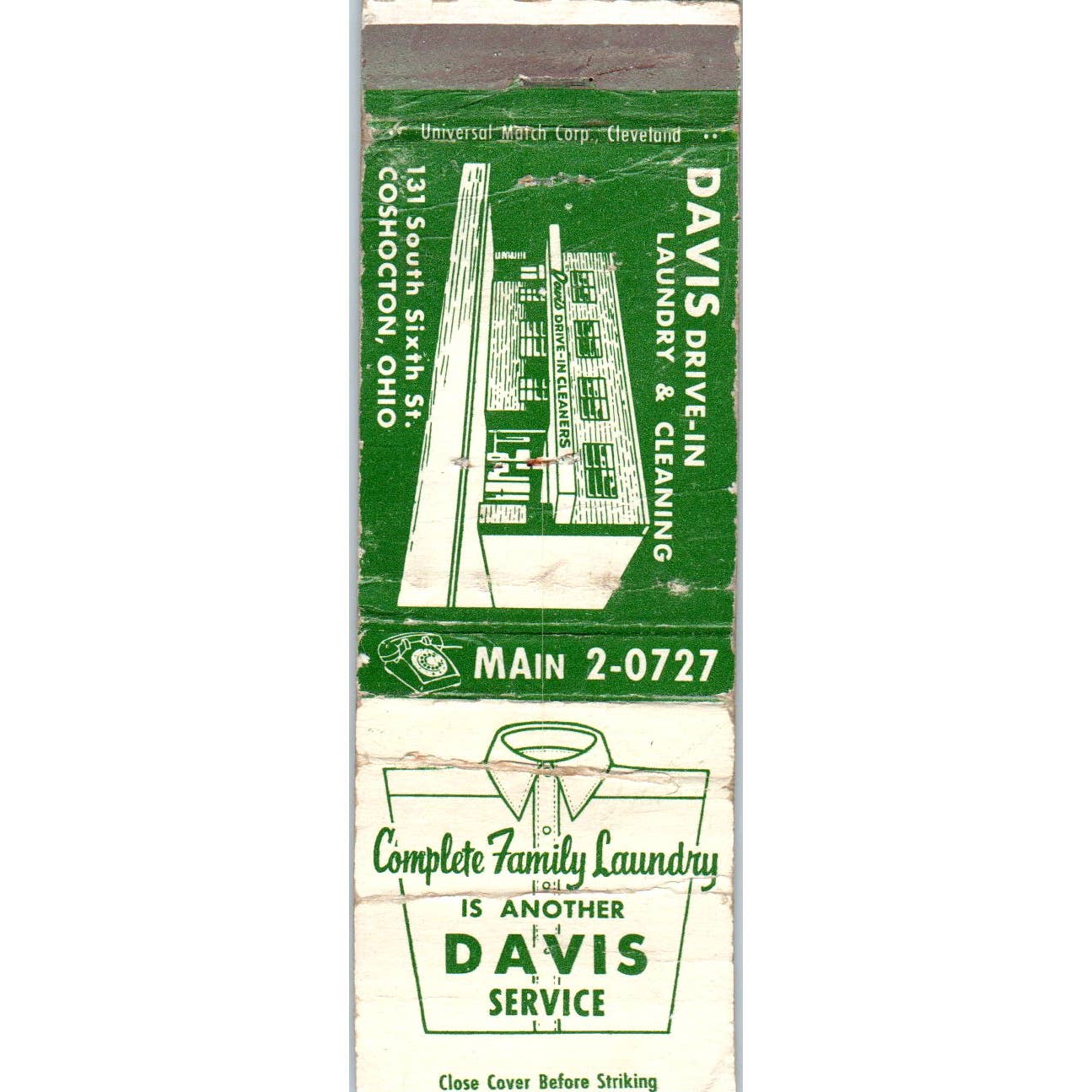 Davis Drive-In Laundry & Cleaning Coshocton OH Advertising Matchbook SA1-M8