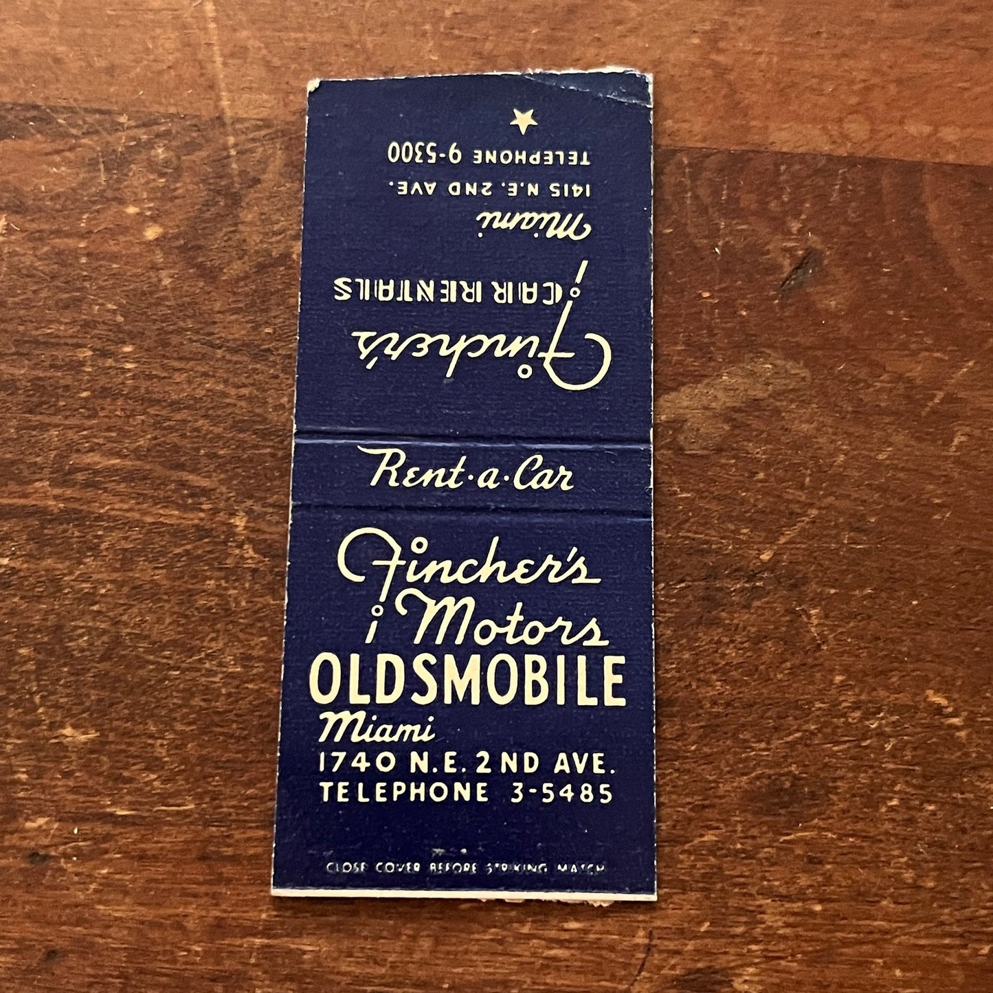 Fincher's Motors Oldsmobile Car Rentals Miami FL Advertising Matchbook MM9-3