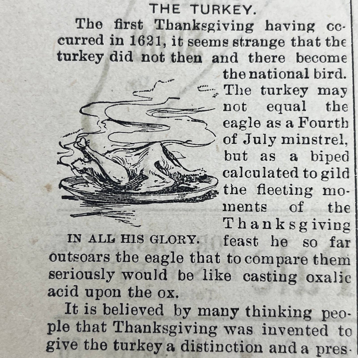 1898 Sep 25 Original Milwaukee Telegraph - Thanksgiving Turkey Thoughts FL4