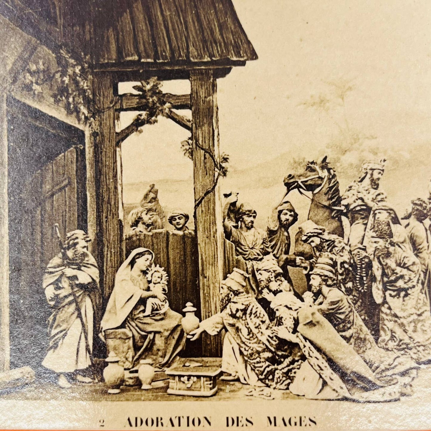 1880s Stereoview Card Adoration Des Mages Christmas Nativity Scene Jesus SB8