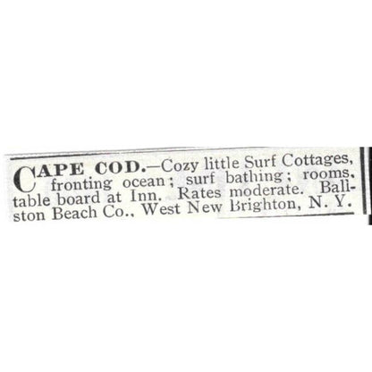 Cape Cod Surf Cottages West New Brighton New York - 1903 Original Ad TJ8-7-2