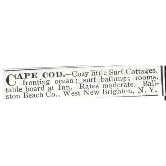 Cape Cod Surf Cottages West New Brighton New York - 1903 Original Ad TJ8-7-2