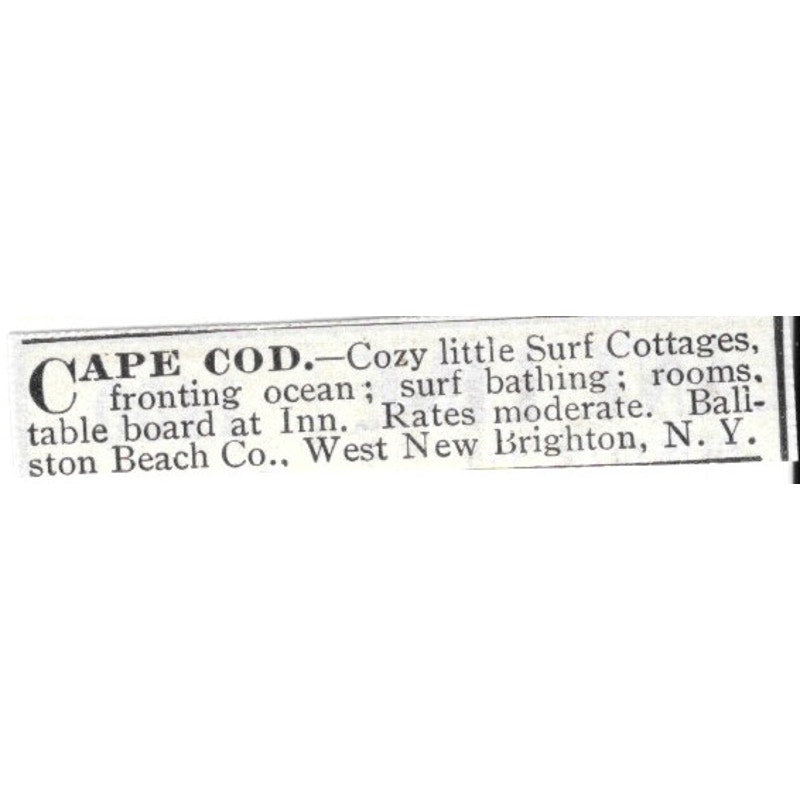 Cape Cod Surf Cottages West New Brighton New York - 1903 Original Ad AK5-S28