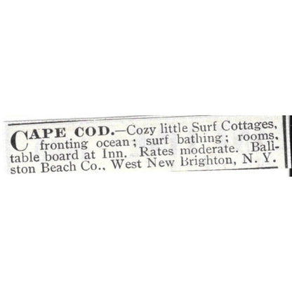 Cape Cod Surf Cottages West New Brighton New York - 1903 Original Ad AK5-S28
