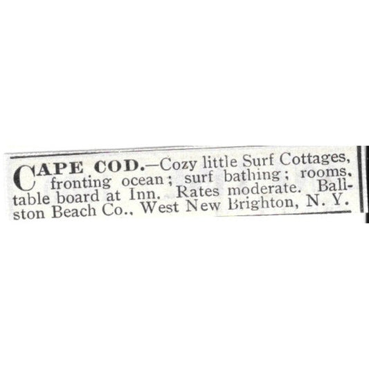 Cape Cod Surf Cottages West New Brighton New York - 1903 Original Ad AK5-S28