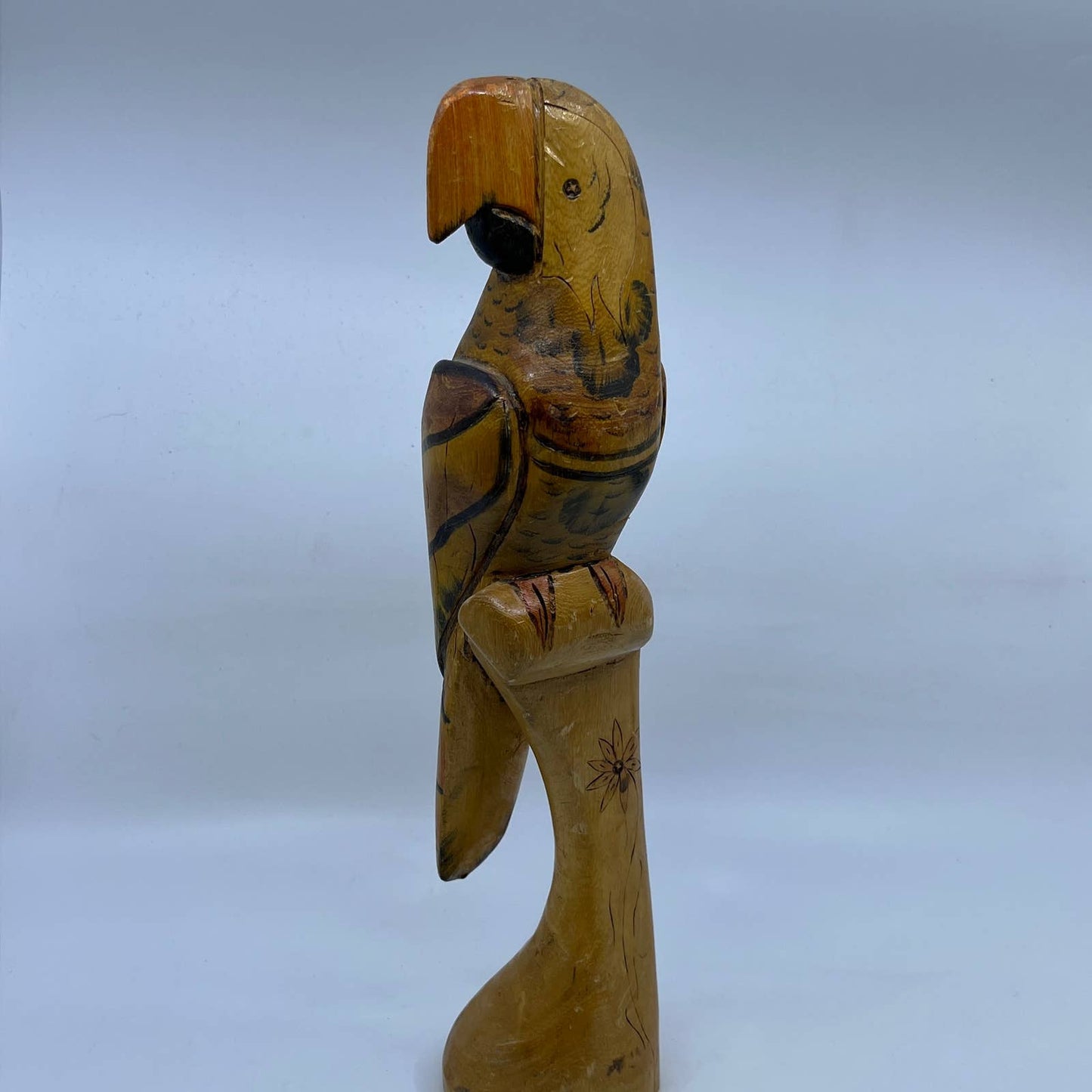 Vintage Balsa Wood Parrot Statue Figurine Hand Carved Painted 15" TH7