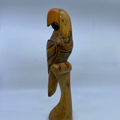 Vintage Balsa Wood Parrot Statue Figurine Hand Carved Painted 15" TH7