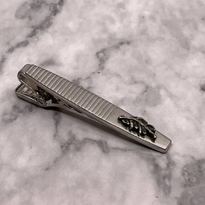Vintage Silver Tone Anson Ribbed Leaf Branch Tie Clip Bar Clasp SA2-2