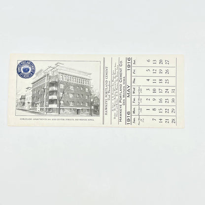 1916 Hawkeye Portland Cement Co Blotter Des Moines IA Coronado Apartments AB8
