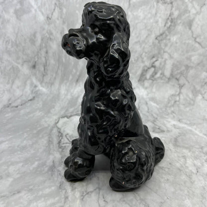 Vintage MCM Large Porcelain Poodle Dog Figurine Glossy Black 9" TI9