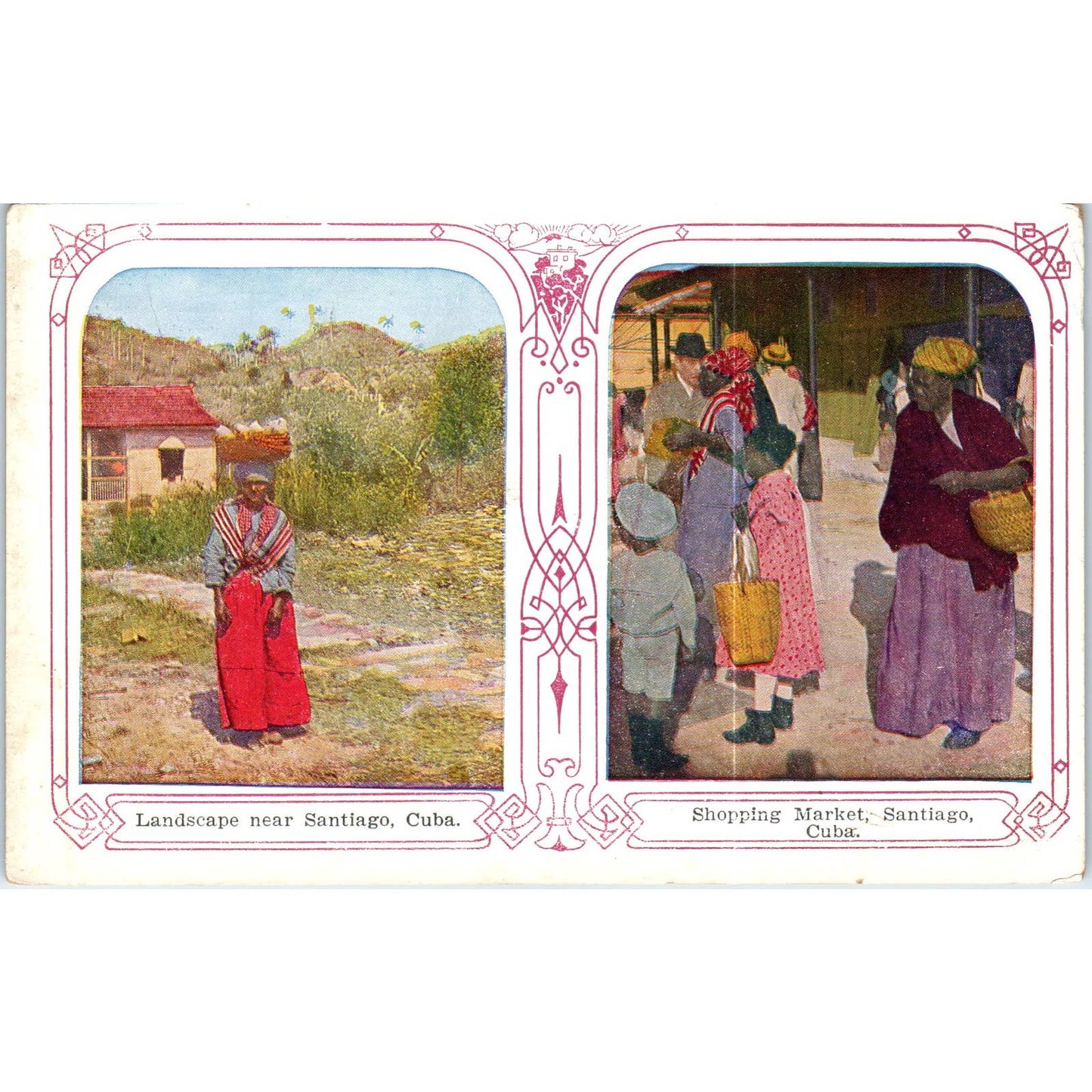 Shopping Market, Landscapes Santiago Cuba Winsch Back Original Postcard TK1-P15