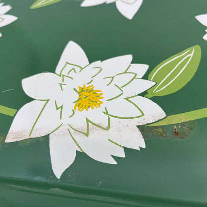 Vintage Toleware Metal Tray Water Lillies White Lotus Flowers 17.5x13" Set Of 2