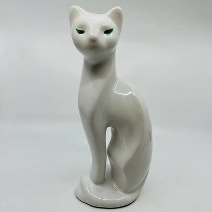 MCM Art Deco Artmark White Siamese Green Eye Ceramic Cat Statue 11” TD2