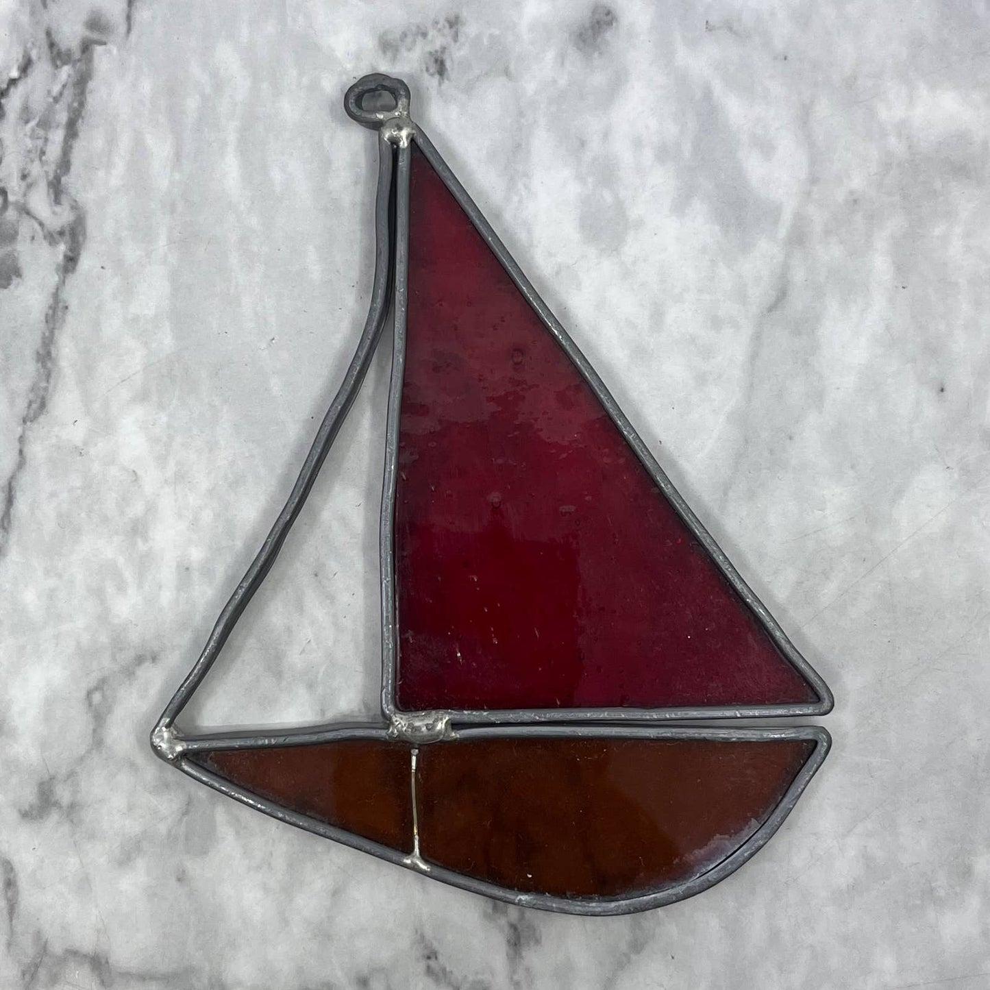 Vintage Handmade Sailboat Stained Glass Sun Catcher 4x5" SF1
