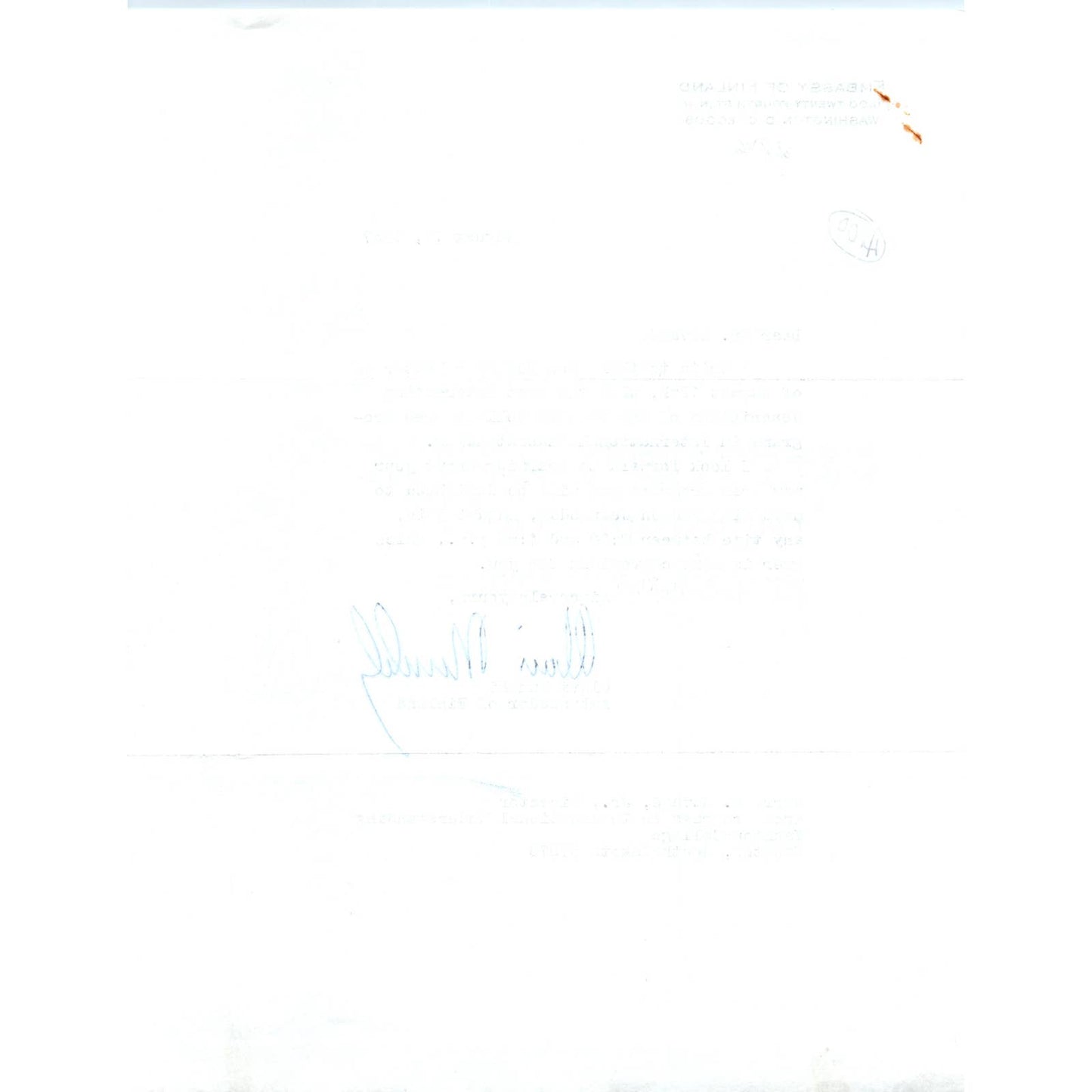 Finland Embassy Official Letterhead Memo Olavi Munkki Aug 1967 TK1-P11