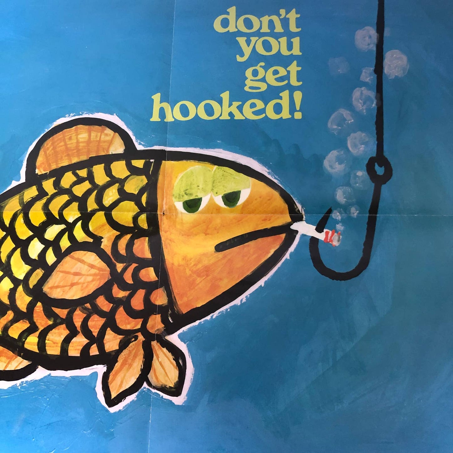 Rare 1970s Anti-Smoking School Poster Don’t You Get Hooked Goldfish 21x16” AC9