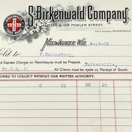 1908 S. Birkenwald Daisy Co. Letterhead Milwaukee WI AB5