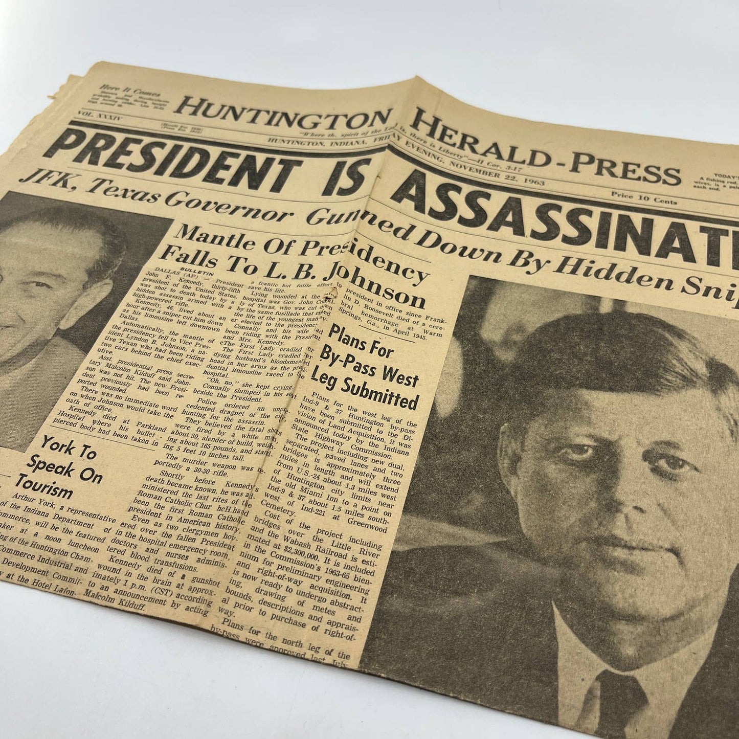 JFK Kennedy Assassination Newspaper Nov 22 1963 Huntington Herald Press IN FL3